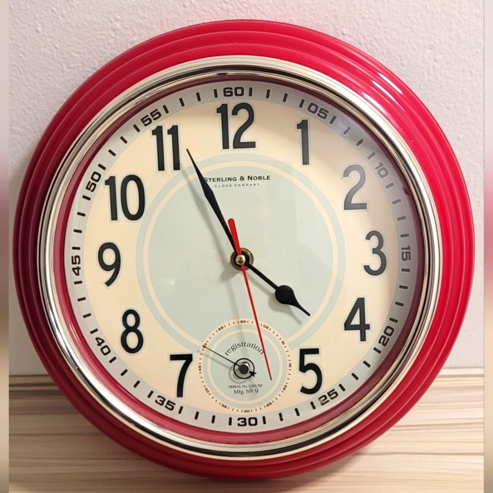 Vintage Sterling & Noble Retro Red, Industrial Chic, Diner Wall Clock, Art Deco